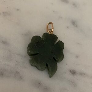 Green Jade Clover Pendant on 14k solid gold